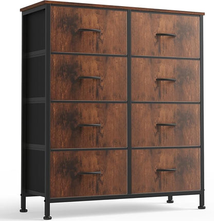 OLIXIS 8 Drawer Storage Dresser with Wood Top - Wide Fabric Chest Organizer for Bedroom, Closet, Living Room,Tower Cabinet, TV Stand, Hallway Entryway Furniture,Brown