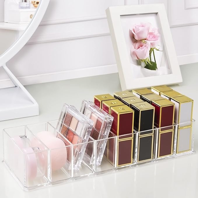 Detachable Makeup Organizer, 8 Compartments Acrylic Cosmetic Storage Jewelry Display Boxes, Clear Drawer Organizers Case for Dresser Vanity Bathroom Kitchen