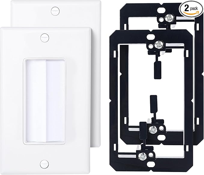 Cable Matters 2-Pack 1-Gang Wall Cable Pass Through, Brush Wall Plate with Bracket, InWall Cable Management Solution for Home and Office, White
