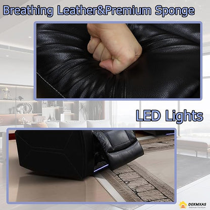 Living Room Furniture Sets, Power Reclining Breathing Leather Living Room Set Black Sofa and Loveseat with 4 Recliner Seats/Storage Console/Cup Holder/LED Light/USB Port for Apartment, Office