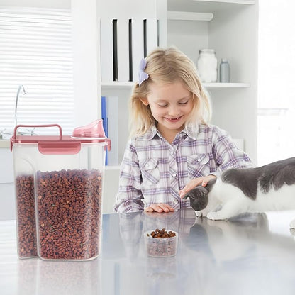 5-7Lbs Dog Cat Food Storage Container with Upgraded Large Nozzle BPA-free, 4 Snap Seals Plastic Pet Food Storage Containers with Handles (Clear Pink, 5L-1pack)