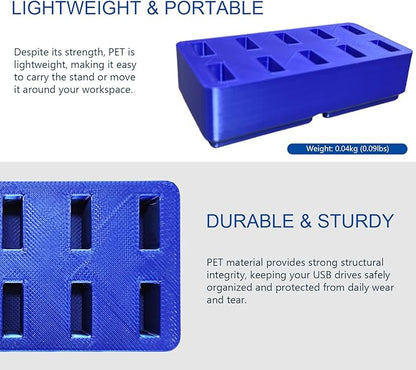 JBOS 10-Slot USB Flash Drive Holder Stand, Desktop Organizer Rack for Memory Sticks, Jump Drives & Electronic Accessories, Office Desk Storage, Blue