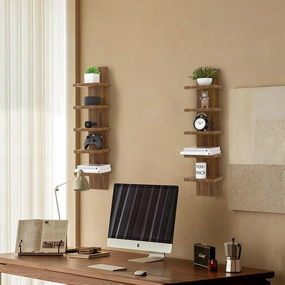 5 Tier Wall Shelves Brown, Vertical Column Shelf Floating Storage Home Decor Organizer Tall Tower Design Utility Shelving Bedroom Living Room