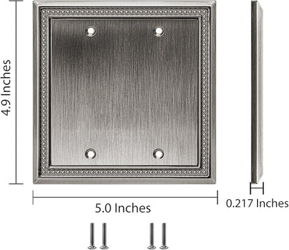 Henne Bery Sunken Pearls Heavy Duty Decorative Wall Plate Switch Plate Outlet Cover (Double Blank, Heirloom Silver)