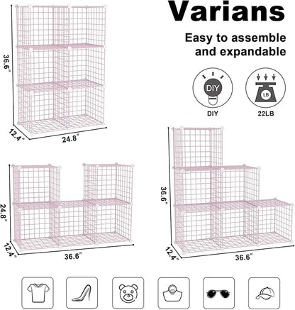C&AHOME Wire Cube Storage, 6 - Cube Organizer Metal C Grids, Modular Shelves Units, Closet Organizer, Ideal for Home, Office, Living Room, 36.6”L x 12.4”W 36.6”H, Pink UWCS3006P