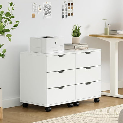 Farini 3-Drawer Under Desk Wooden File Cabinet with Lockable Caster Storage Cabinets for Home Office,White,Required Assembly