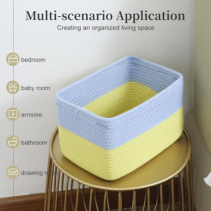 Hopegiver 3 Pack Rainbow Woven Storage Baskets for Shelves, 11x8x7 Inch Cotton Rope Decorative Organizer Bins for Blanket Clothes Book Baby Pet, Colorful Toy Basket for Kids Room, Playroom, Nursery