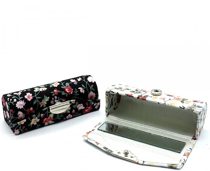 SenseYo 4 Pcs Ladies Floral Lipstick Case Holder with Mirror, Cosmetic Storage Kit Makeup Travel Cases Organizer Bag for Purse