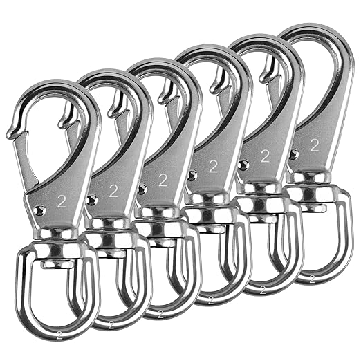 KINLINK 304 Stainless Steel Swivel Snap Hooks, 6 Pack 4 Inch Flag Pole Clips, Heavy Duty Large Spring Snap Hooks for Boat Anchor Ropes and Cables