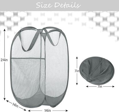 BATTOO Deluxe Strong Mesh Pop up Laundry Hamper Basket with Side Pocket for Laundry Room, Bathroom, Kids Room, College Dorm or Travel 3 x Grey