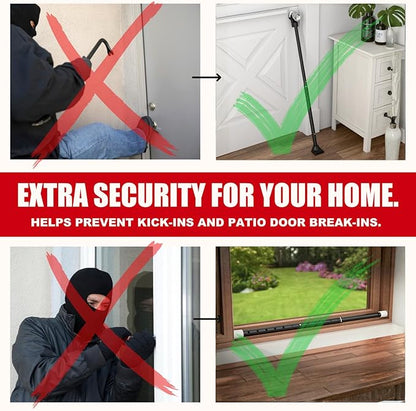 SECURITYMAN 3 in 1 Door Security Bar & Sliding Door Security Bar - Door Jammer Constructed of High Grade Iron - Black Door Stoppers Security Bar