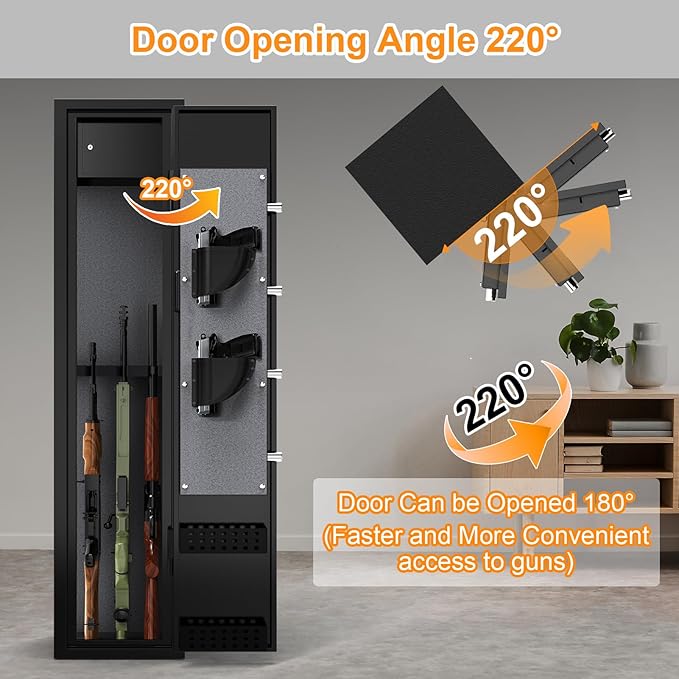 4-6 Rifle Safe, Large Gun Safe for Home Rifles and Pistols, Gun Cabinet for Rifles and Shotguns with Drawer, Gun Cabinets with LED Lights and Double Alarm System