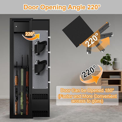 4-6 Rifle Safe, Large Gun Safe for Home Rifles and Pistols, Gun Cabinet for Rifles and Shotguns with Drawer, Gun Cabinets with LED Lights and Double Alarm System