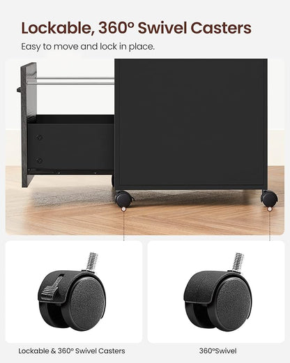 VASAGLE File Cabinet, Mobile Filing Cabinet with Wheels, 2 Drawers, Open Shelf, for A4, Letter Size, Hanging File Folders, Charcoal Gray and Ink Black UOFC071B04
