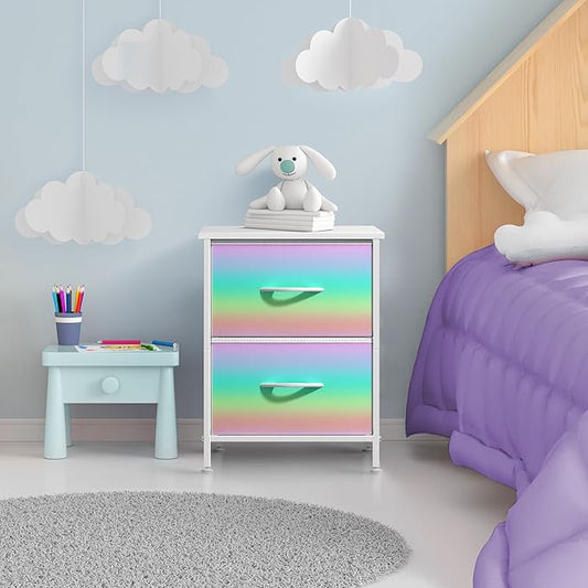 Sorbus Nightstand with 2 Drawers - Kids Bedside Furniture End Table Night Stand - Steel Frame, Wood Top & Easy Pull Fabric Bins - Dresser & Chest for Home, Bedroom Accessories, Office & College Dorm