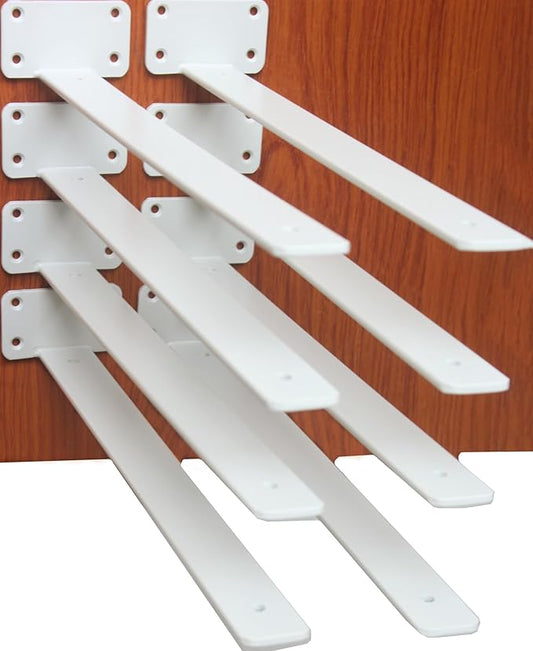 8 Pack - 16 inch White Hidden L Shelf Bracket (1/5 Inch Thicked) Iron Floating Shelf Brackets Rustic Industrial Metal Brackets for Shelf Support