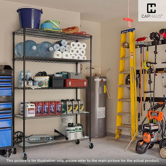 CAPHAUS NSF Commercial Grade Wire Shelving w/Wheels, Leveling Feet & Liners, Storage Metal Shelf, 48 x 18 x 76 4-Tier No Liner (RWW-CH48184HDW-BK@CH-CM)