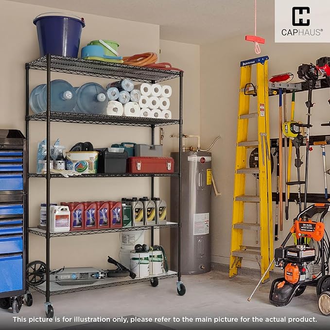 CAPHAUS NSF Commercial Grade Heavy Duty Wire Shelving w/Wheels, Leveling Feet & Liners, Storage Metal Shelf, Garage Shelving Storage, Utility Wire Rack Storage Shelves, 48 x 18 x 76 6-Tier No Liner