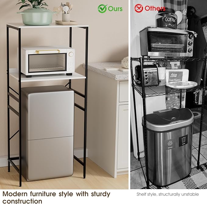 Mini Fridge Shelf Mini Fridge and Microwave Stand Over Mini Fridge Storage Rack Height Adjustable Microwave and Fridge Stand Suitable for Dorm, Kitchens, Offices,Marble-Look