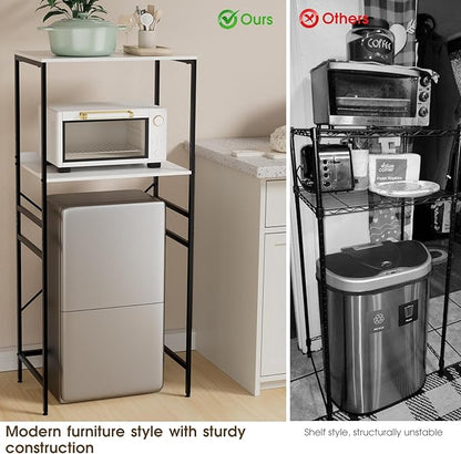 Mini Fridge Shelf Mini Fridge and Microwave Stand Over Mini Fridge Storage Rack Height Adjustable Microwave and Fridge Stand Suitable for Dorm, Kitchens, Offices,Marble-Look