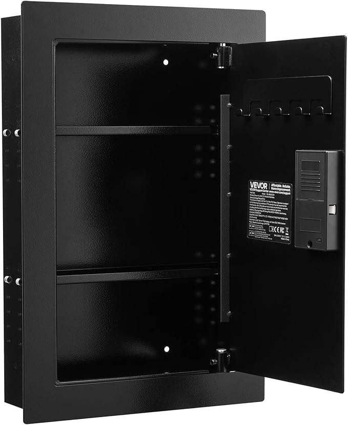 VEVOR Wall Safe, 3-Tier Hidden Wall Safe with Fingerprint, Password, Key & Turning Knob, Q235 Cold-Rolled Steel In-Wall Box with Adjustable Shelves & Key Holders for Money, Jewelry, Passport, Document