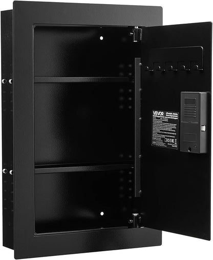VEVOR Wall Safe, 3-Tier Hidden Wall Safe with Fingerprint, Password, Key & Turning Knob, Q235 Cold-Rolled Steel In-Wall Box with Adjustable Shelves & Key Holders for Money, Jewelry, Passport, Document