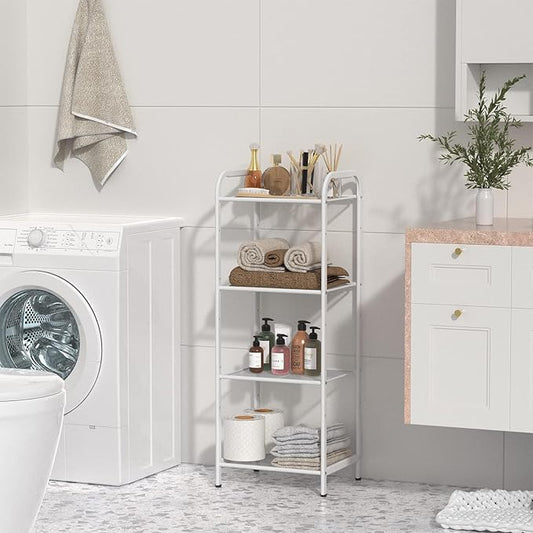 MAX Houser Storage Rack with Shelf,Industrial Style Extendable Plant Stand, Standing Shelf Units for Kitchen, Bathroom, Office,Living Room, Balcony, Kitchen (White, 4 Tier)