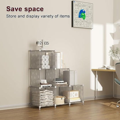 UNKU Cube Storage Organizer, 6 Cube Closet Organizer Storage Shelves, DIY Stackable Bookcase, Clothes Organizer Shelf for Closet, Bedroom, Living Room, Cabinet, Home, Office, Translucent