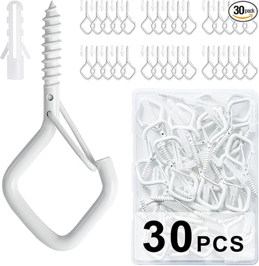 30 PCS Cup Screw-in Hanger Hooks with Safety Buckle, Windproof Screw Hooks Perfect for Hanging Outdoor String Lights, Plants, and Patio Lights,for Ceiling and Wall Mount, 2.2 Inches in White