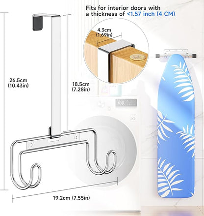 Ironing Board Holder Wall Mount/Over The Door Ironing Board Hanger, Laundry Rooms Metal Iron Board Holder Wall Mount for Y or T Leg (Silver)