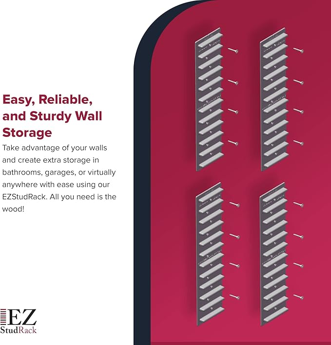 Made in USA | EZStudRack Adjustable Between Stud Shelf Bracket | Shelf Brackets for Wall Mounted Shelf | Shelving Brackets for Home | Garage Shelf Brackets- Wood Not Included- 32Pack (16 Pair) Gray