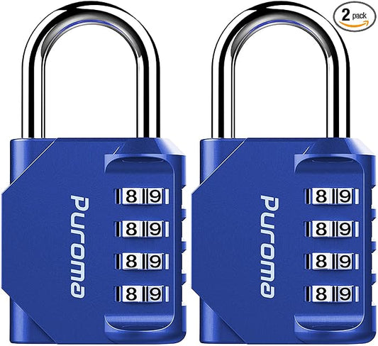Puroma 2 Pack Combination Lock for Locker 4 Digit Outdoor Waterproof Padlock for School, Gym, Sports, Fence, Toolbox, Gate, Case, Outdoor, Hasp Storage (Blue)