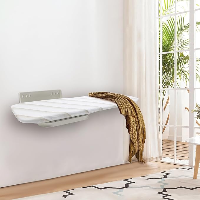 Wall Mounted Ironing Board, Foldable Iron Board with Heat Resistant Cover in Wall White Foldable Ironing Board Space Saving for Home Laundry Room