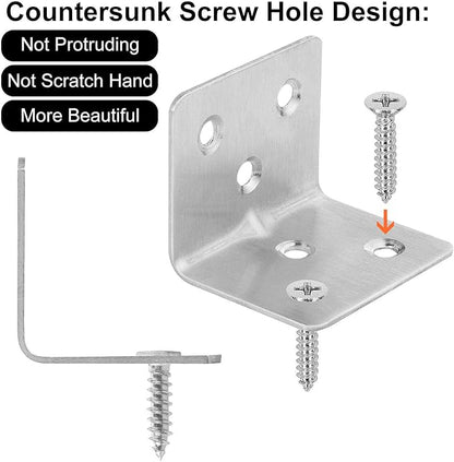 64 PCS Sliver Corner Brace, Stainless Steel 38MM X 30MM X 30MM Heavy Duty L Bracket for Furniture, Corner Steel Joint Right Angle Shelf Support Corner for Shelves, Furniture and Cabinet, Round End