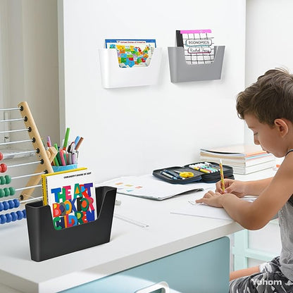 YOHOM No Drilling File Holder Wall Mails Magazines Organizer Adhesive Door Mount, Single Pocket, (White 1) (BLACK, 3 PCS)