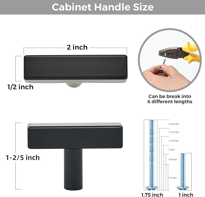30 Pack Black Cabinet Knobs - Sqaure Bar Cabinet Pulls Matte Black Knobs for Kitchen Drawer Stainless Steel Dresser Pulls for Kitchen Hardware 2in Length Single Hole