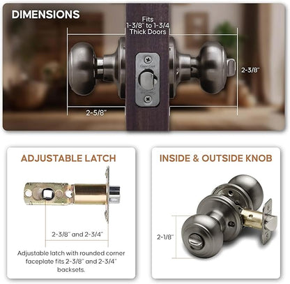 Copper Creek Colonial Privacy Interior Door Knob – ANSI Grade-3 Certified, Modern Heavy Duty Handle, Easy Install and Reversible for Bedroom, Bathroom and Closets – Antique Nickel (1 Pack)