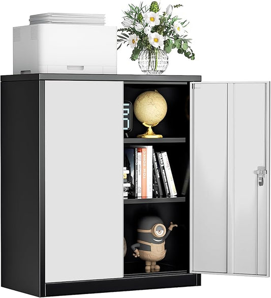 INTERGREAT Metal Storage Cabinet with Doors and Shelves,Lockable Storage Cabinet for Office,36”Black Grey Metal Utility Cabinet Garage Cabinets for Home Office, Garage, Kitchen, Shop