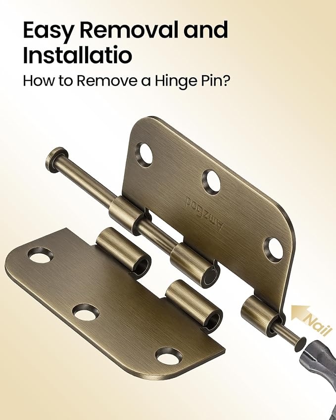 Atique Brass Door Hinges - 18 Pack Atique Door Hinges 3.5 Inch Rounded Interior Door Hinge with 5/8" Radius - Heavy Duty 3 1/2" Brass Hinges for Residential Door Hardware