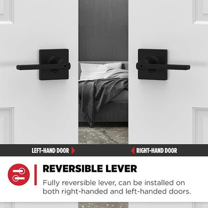 Kwikset Door Handle, Privacy Lock, Matte Black | Bathroom and Bedroom | Reversible | Microban Protection | Pack of 2