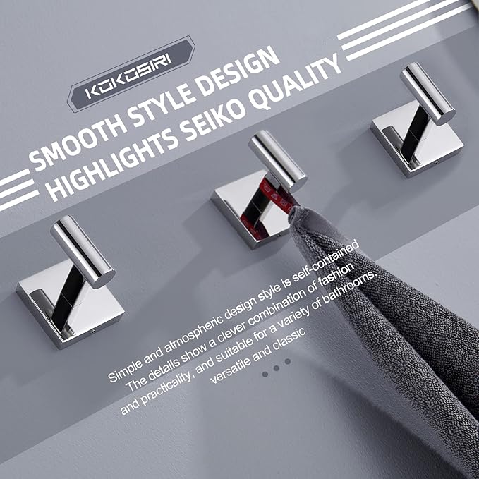 KOKOSIRI Robe Hook Bathroom Towel Coat Hooks for Bath Kitchen Wall 3 Pack Chrome Stainless Steel B1013CH-P3