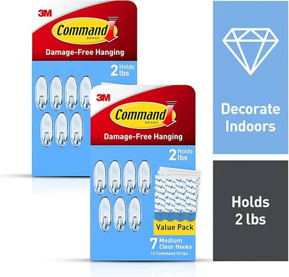 Command Clear Medium Hooks, 14 Hooks, 24 Strips - Easy to Open Packaging, Organize Damage-Free