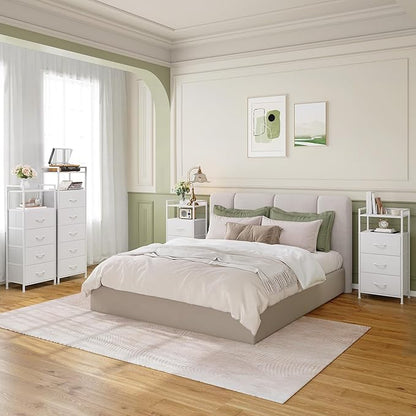 Somdot Tall Dresser for Bedroom,5 Drawers Nightstand Vertical Storage Tower Unit, Night Stand Furniture with Fabric Drawer Organizer in Bedside Hallway, Entryway, Nursery, Closet