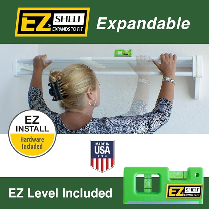 EZ Shelf - Expandable Linen Closet Shelves - 4 Pack of 28 to 48" Expandable Linen Shelves - White - Strong, Holds 100lbs/shelf - Easy to Install to 2 Side Walls- Wire Shelving Alternative