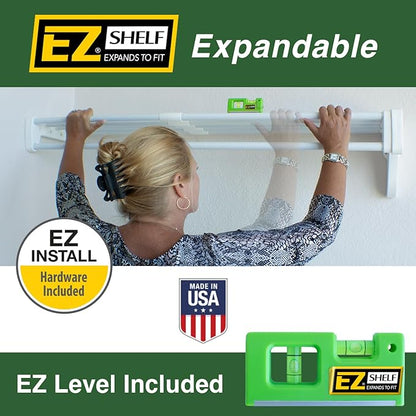EZ Shelf-Expandable-Closet Shelf (NO Hanging Rod)- 42.5” to 75” -White-Easy Install to Backwall(Floating)-Wire Closet Shelving Alternative-(EZS-SW72-1-2)