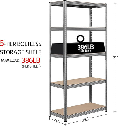 Topeakmart 5-Tier Utility Shelves, Metal Storage Shelves Garage Shelving Unit Adjustable Garage Storage Shelves Storage Racks Heavy Duty Shed Shelving- Light Gray, 35.5 x 16 x 71 Inch