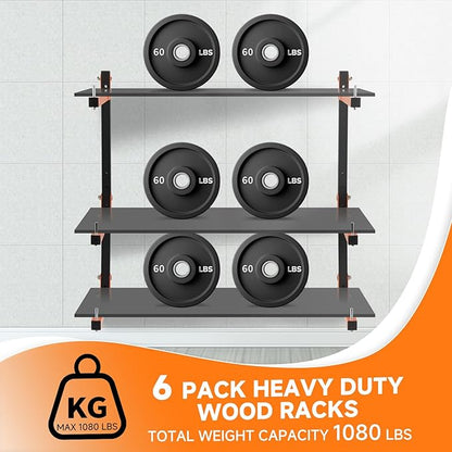 Lumber Rack Wall Mount, Heavy Duty Wood Storage Racks, 9-Level System Garage Shelving, 1080 Lbs Capacity Organizer Shelves, Folding Orange Brackets, 6 Pack Hanging Metal Shelf for Indoor and Outdoor