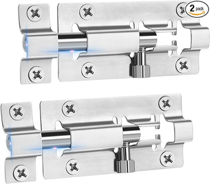 2 Pack Slide Lock, 3 Inch Barrel Bolt Latch, Door Latch Lock with 12 Screws, Stainless Steel Slide Locks for Inside Door