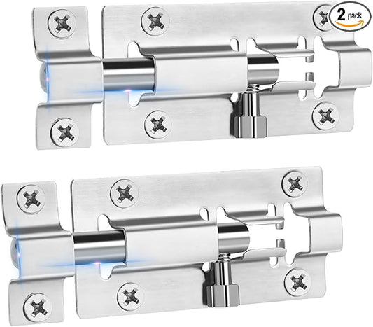 2 Pack Slide Lock, 3 Inch Barrel Bolt Latch, Door Latch Lock with 12 Screws, Stainless Steel Slide Locks for Inside Door