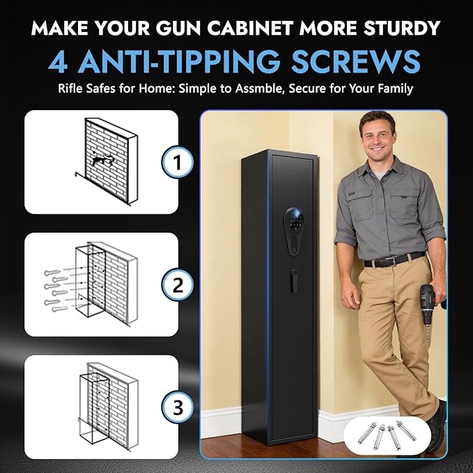 KAER 4-5 Gun Safe for Rifles and Pistols Fingerprint Biometric Long Gun Cabinets Shotgun Rifle Safe with Digital Keypad Removable Racks Adjustable Shelf for Home Office Store (No Assembly)